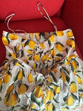 Lemon Print Button-Front Summer Top - Yellow & White